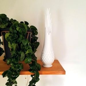 Vintage Hobnail Milk Glass Swung Vase